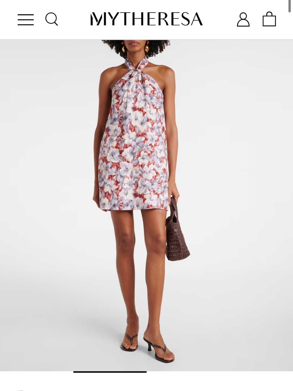Posse Luna Pleated Floral-print Linen Halterneck Mini Dress